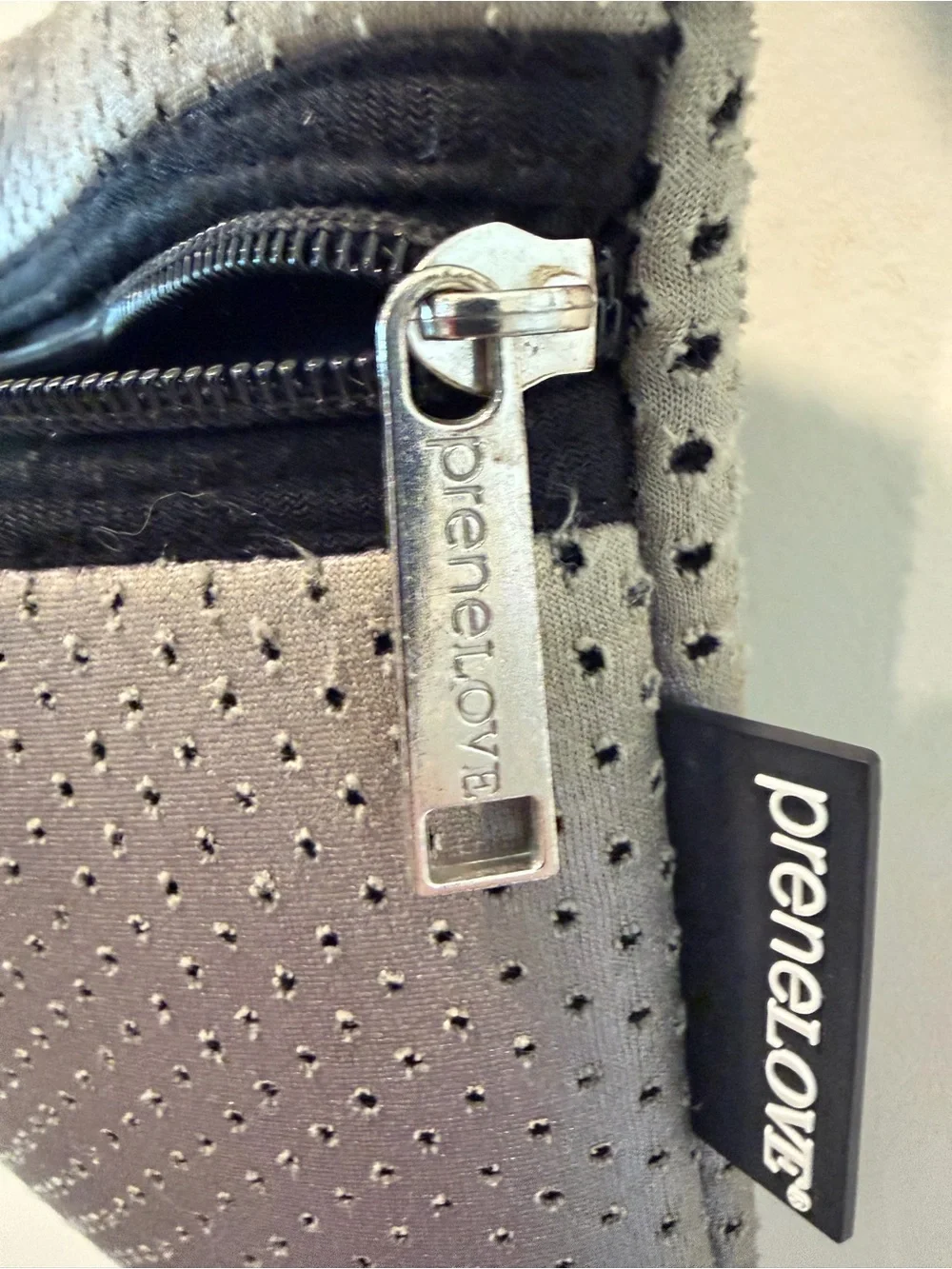 preneLOVE Gray Neoprene Perforated Crossbody Bag Adjustable Strap